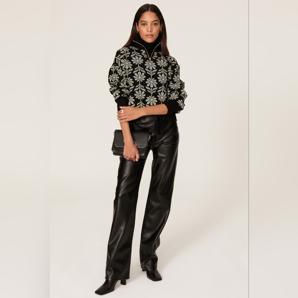 Sandro Kurt Daisy Jacquard Sweater Flower Print Half-Zip